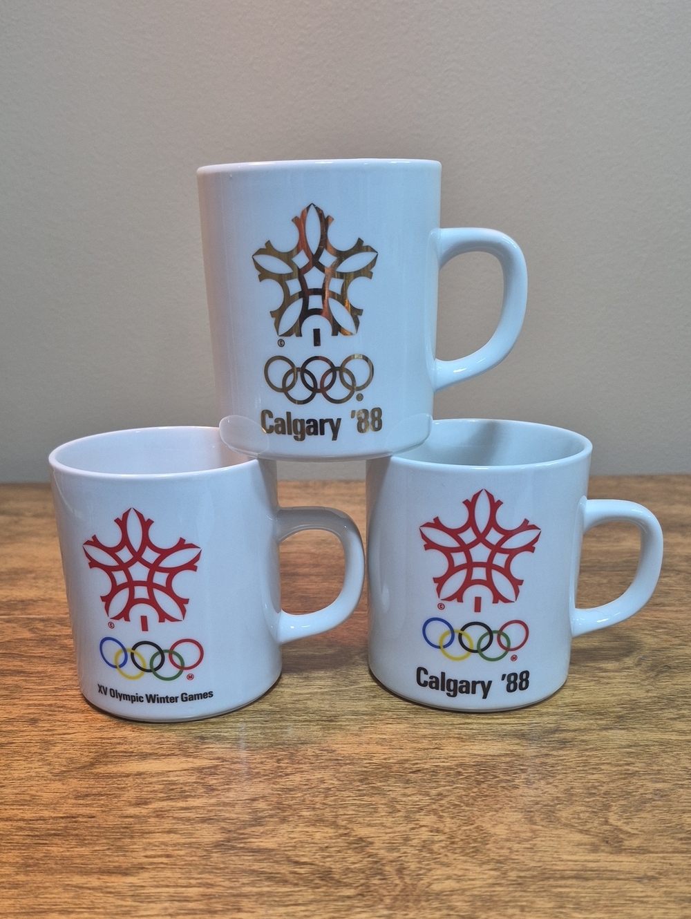 VINTAGE 1988 Calgary Winter Olympics XV Ceramic Coffee Mugs, Set of 3